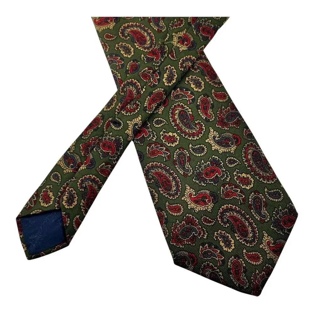 ATKINSONS Necktie Paisley Neck Tie Northern Ireland 100% Silk Green Made in U.K.